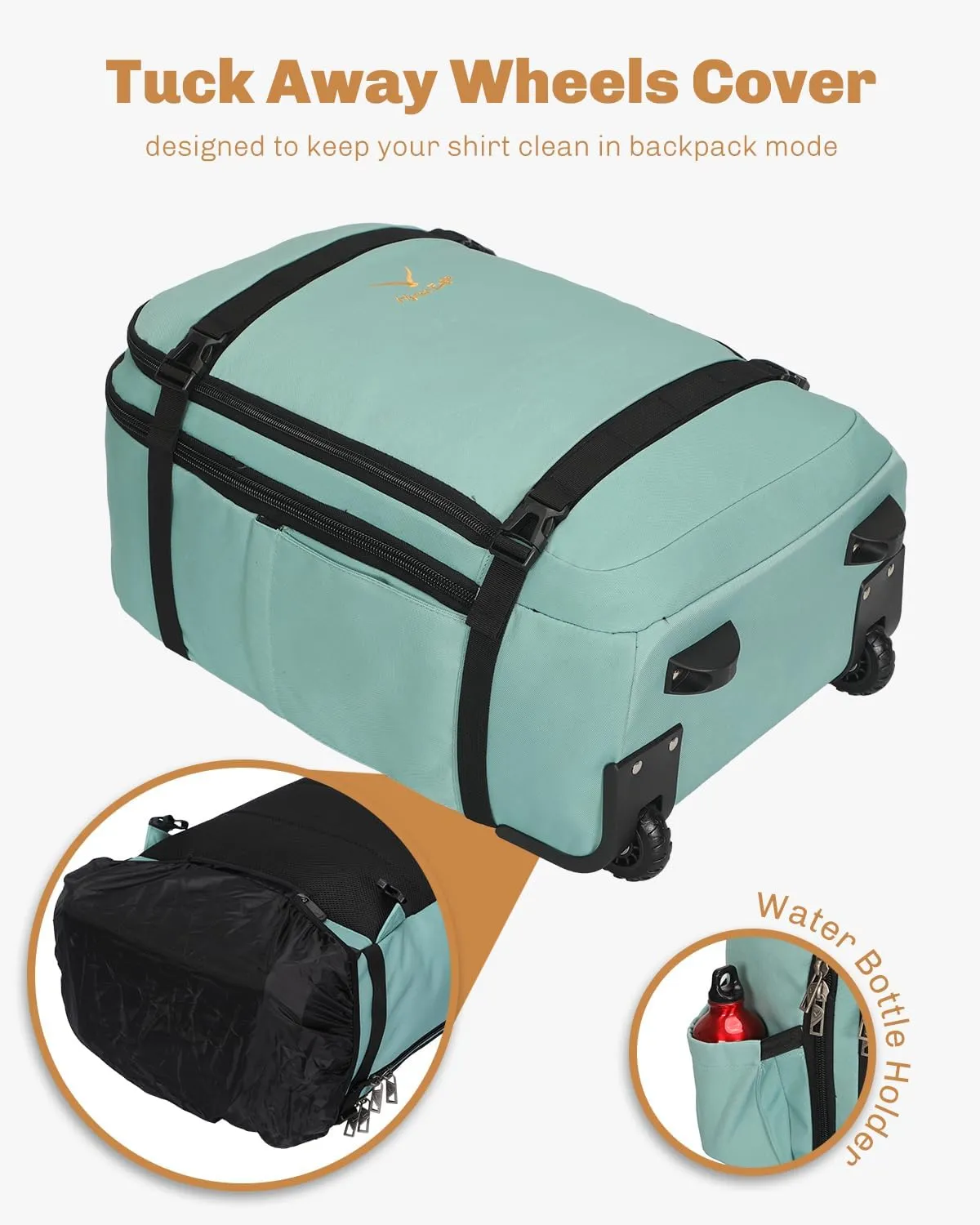 Hynes Eagle Rolling Backpack 42L Backpack with Wheels Airline Approved Carry on Luggage Laptop Travel Suitcase Bag for Women Men Mint Green