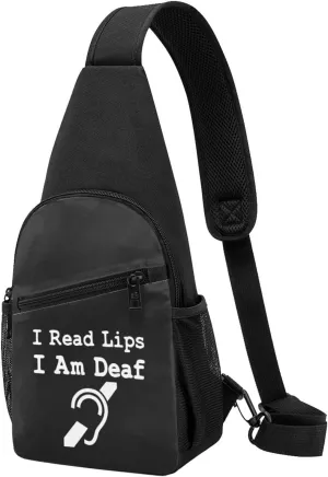 I Am Deaf I Read Lips Sling Bag Crossbody Backpack Shoulder Casual Daypack Bags for Men Women
