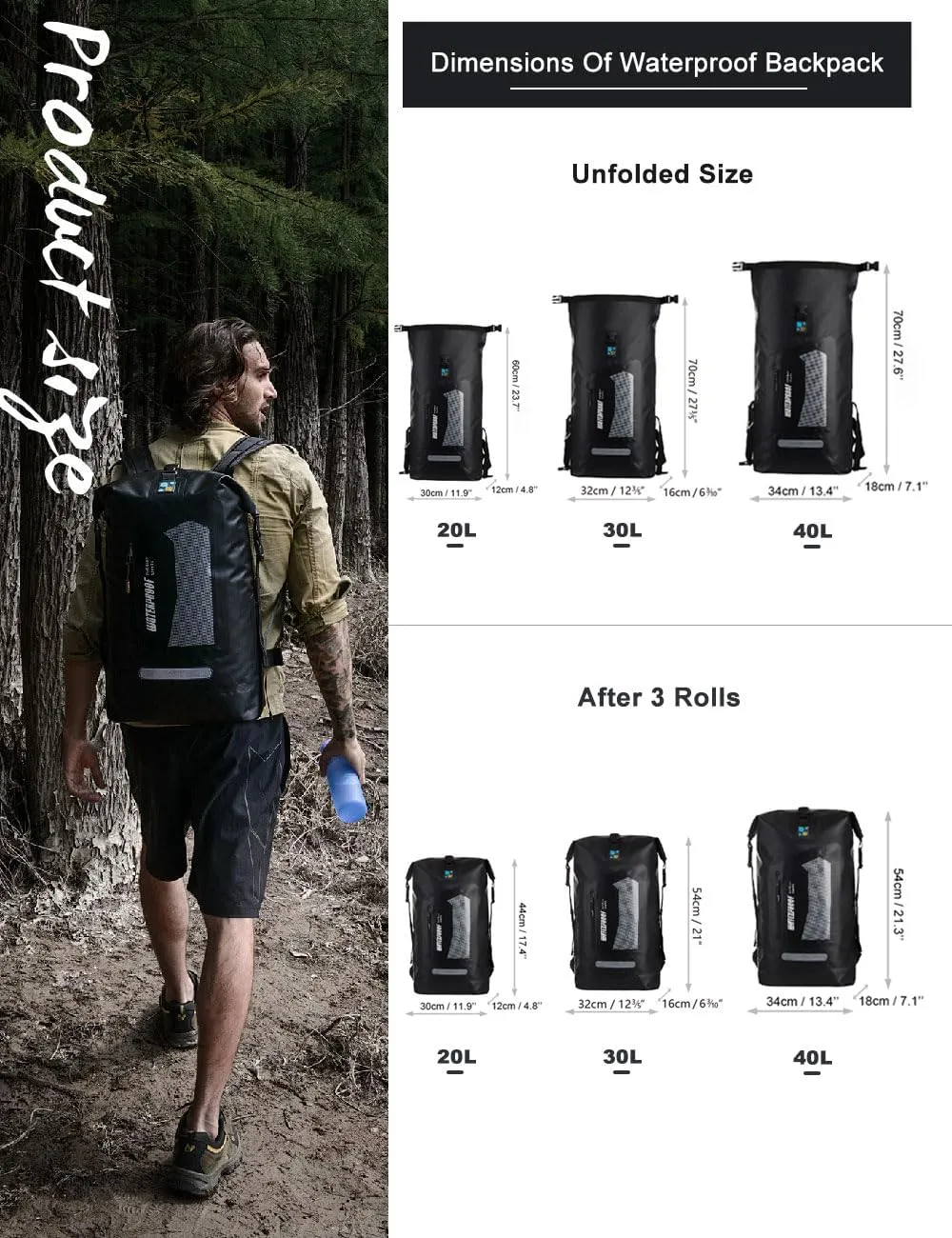 IDRYBAG Waterproof Backpack for Men 20L/30L/40L, Floating Dry Bag Kayak, Dry Backpack Hiking