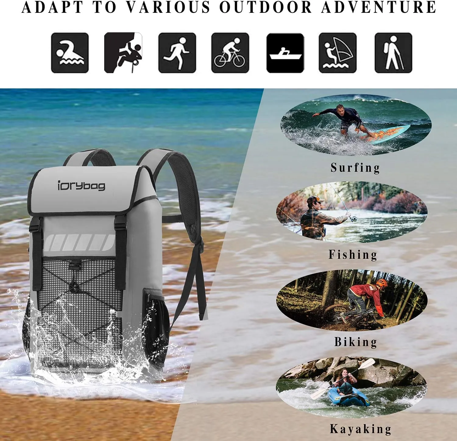 IDRYBAG Waterproof Backpack for Men 25L/45L, Dry Bags Kayak, Dry Backpack Camping Hiking