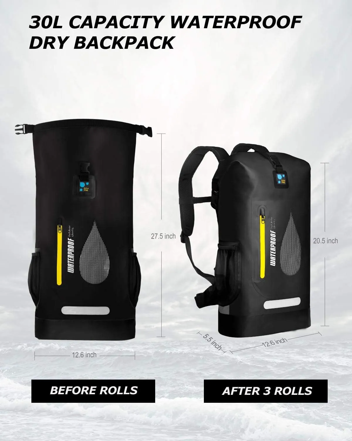 IDRYBAG Waterproof Dry Bag Marine Dry Bag Water Sports, Floating Bag Backpack Waterproof Durable for Kayaking