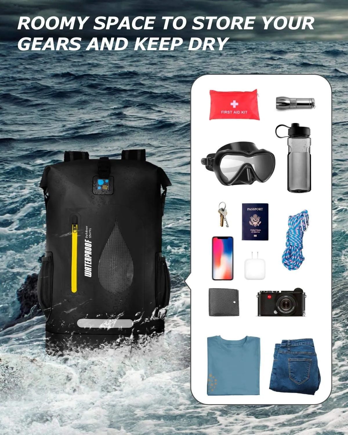 IDRYBAG Waterproof Dry Bag Marine Dry Bag Water Sports, Floating Bag Backpack Waterproof Durable for Kayaking