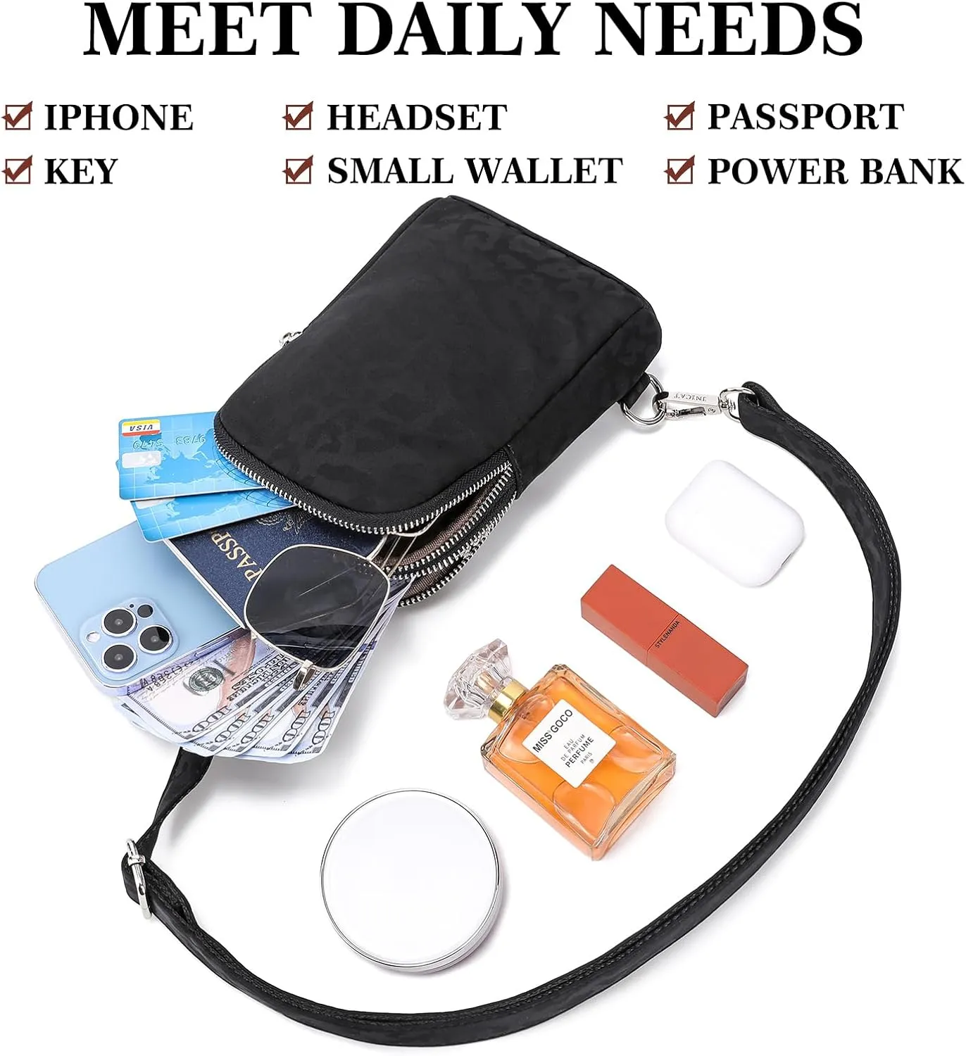 INICAT Nylon Small Crossbody Bags for Women 1L Sling Bag for Men Shoulder Bag Fanny Pack Travel Essentials