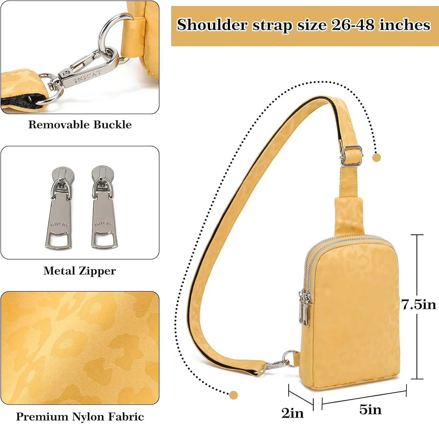 INICAT Nylon Small Crossbody Bags for Women 1L Sling Bag for Men Shoulder Bag Fanny Pack Travel Essentials