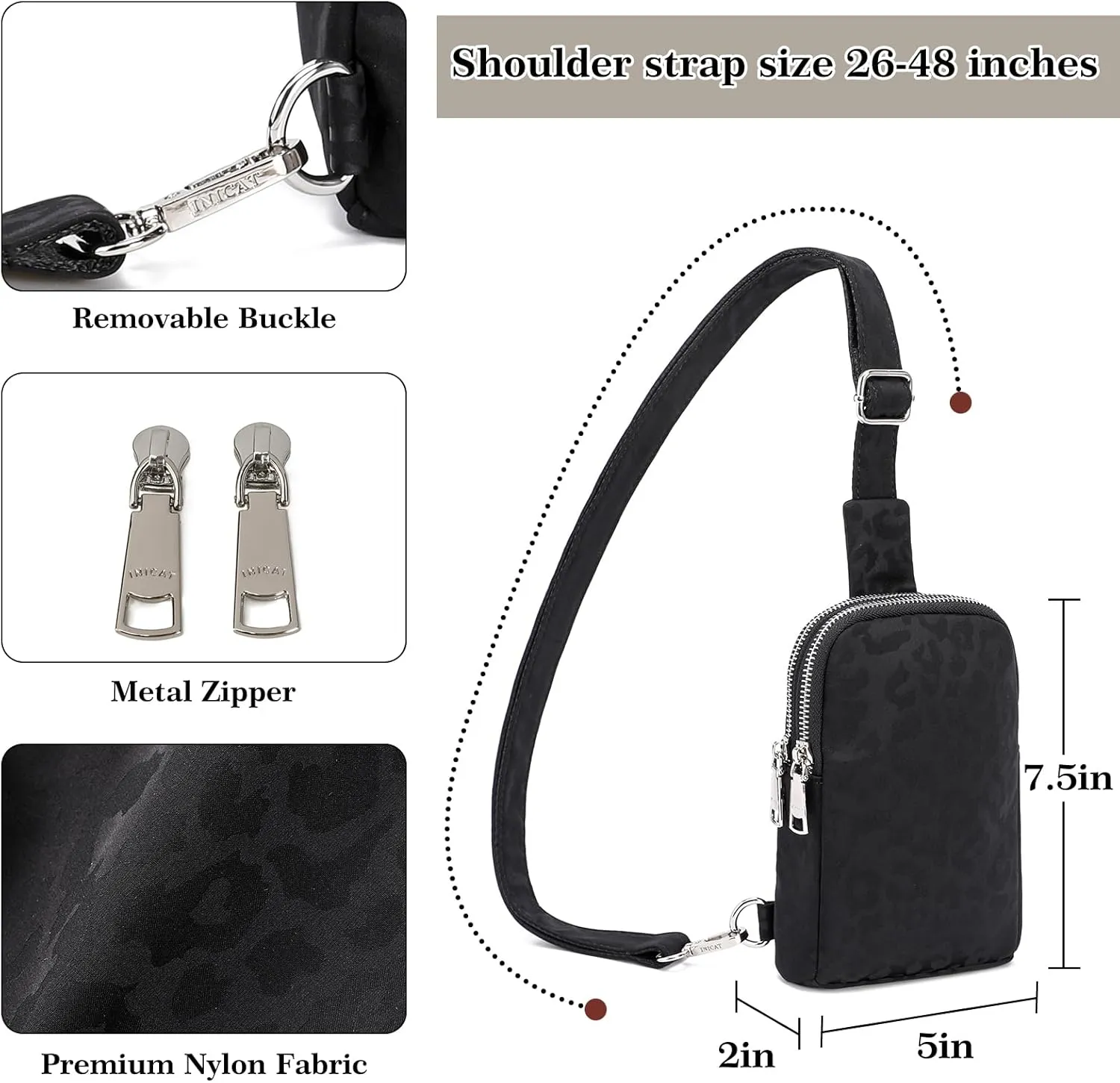 INICAT Nylon Small Crossbody Bags for Women 1L Sling Bag for Men Shoulder Bag Fanny Pack Travel Essentials