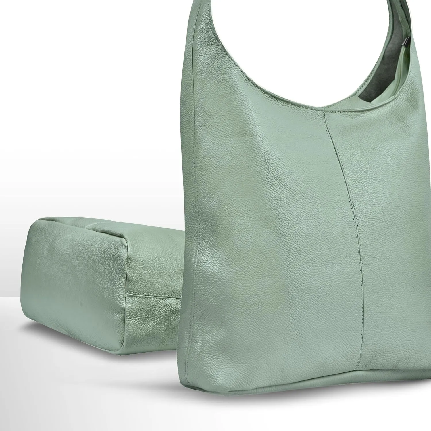 Italian Genuine Calf Leather Hobo Bag for Women with Zipper | Large Soft Slouchy Unlined Shoulder Handbag Tote Bucket Purse