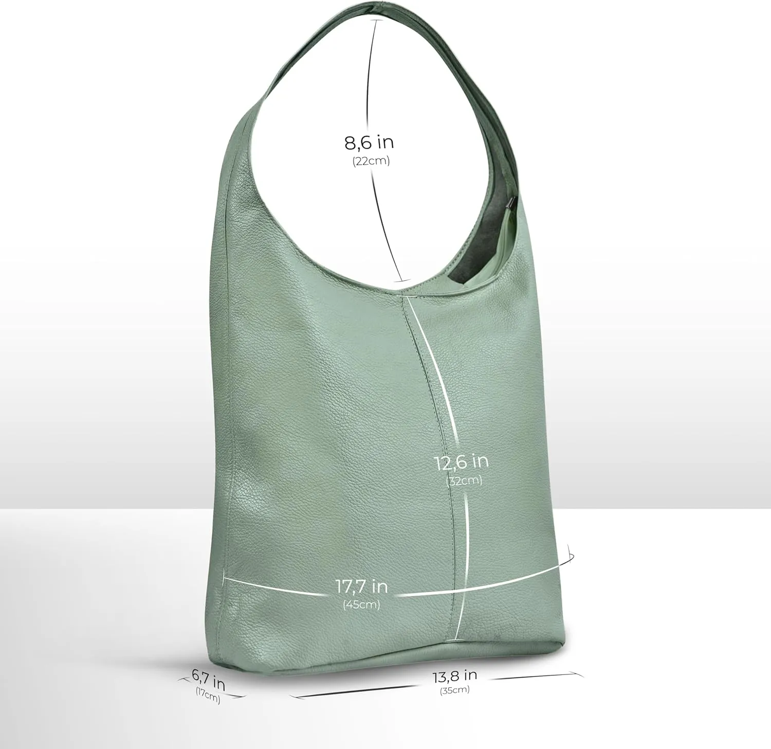 Italian Genuine Calf Leather Hobo Bag for Women with Zipper | Large Soft Slouchy Unlined Shoulder Handbag Tote Bucket Purse