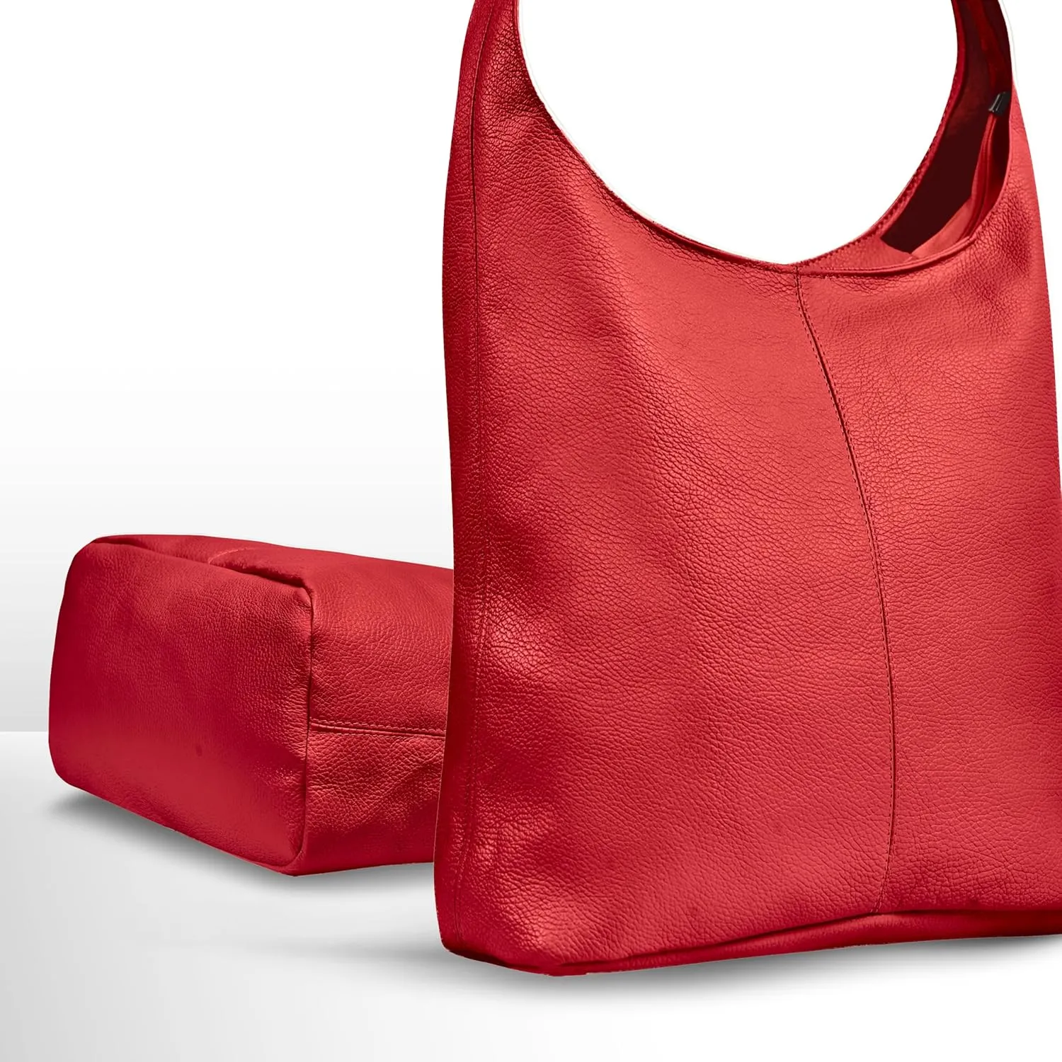 Italian Genuine Calf Leather Hobo Bag for Women with Zipper | Large Soft Slouchy Unlined Shoulder Handbag Tote Bucket Purse