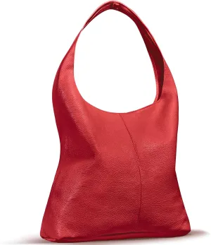 Italian Genuine Calf Leather Hobo Bag for Women with Zipper | Large Soft Slouchy Unlined Shoulder Handbag Tote Bucket Purse