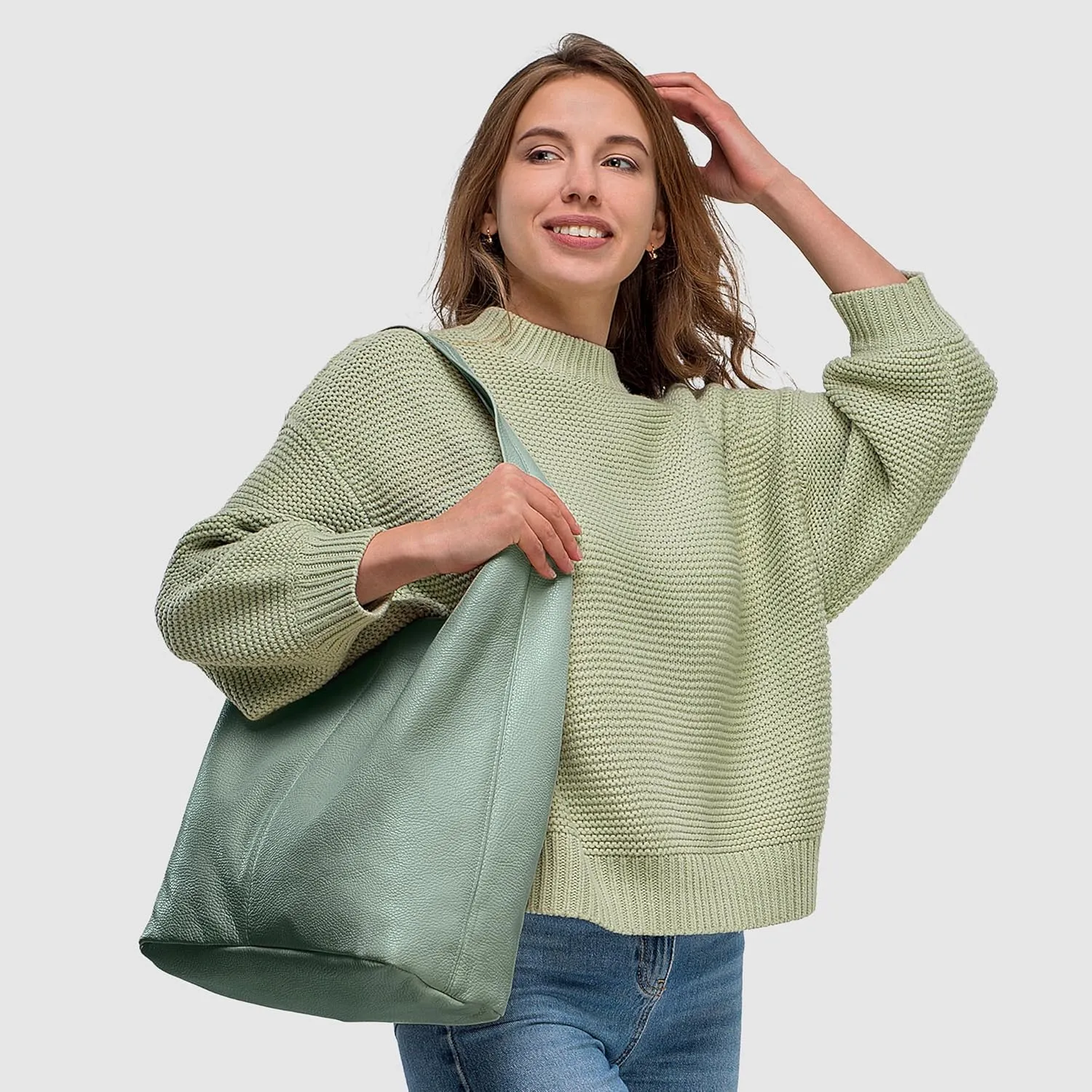 Italian Genuine Calf Leather Hobo Bag for Women with Zipper | Large Soft Slouchy Unlined Shoulder Handbag Tote Bucket Purse