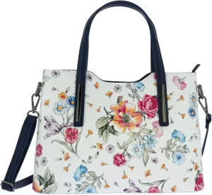 Italian Genuine Leather Flower Pattern Top Dual Handles Tote Shoulder Crossbody Handbag For Women