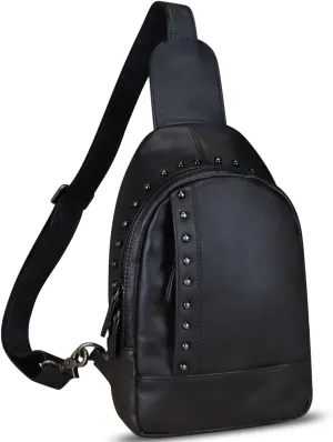 IVTG Genuine Leather Sling Bag for Women Sling Backpack Chest Shoulder Hiking Daypack Vintage Handmade Casual Crossbody Purse