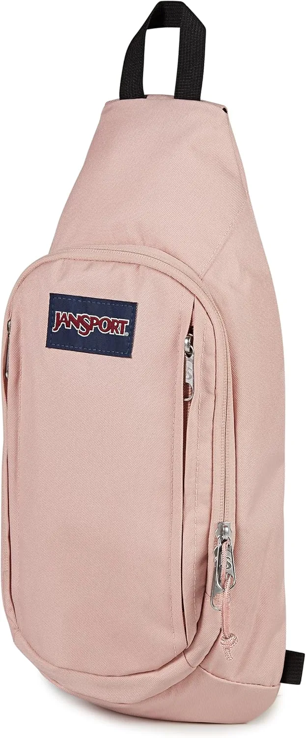 JanSport Move Sling Crossbody Bag – Main Compartment, Zippered Front Pockets, Adjustable Shoulder Strap, Fully Padded Back Panel, Misty Rose
