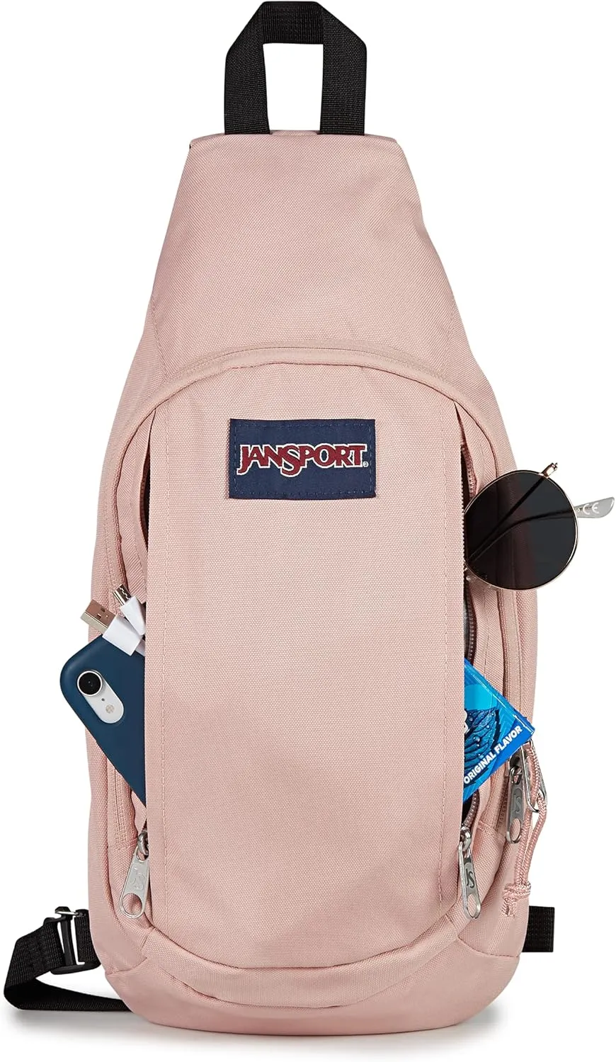 JanSport Move Sling Crossbody Bag – Main Compartment, Zippered Front Pockets, Adjustable Shoulder Strap, Fully Padded Back Panel, Misty Rose