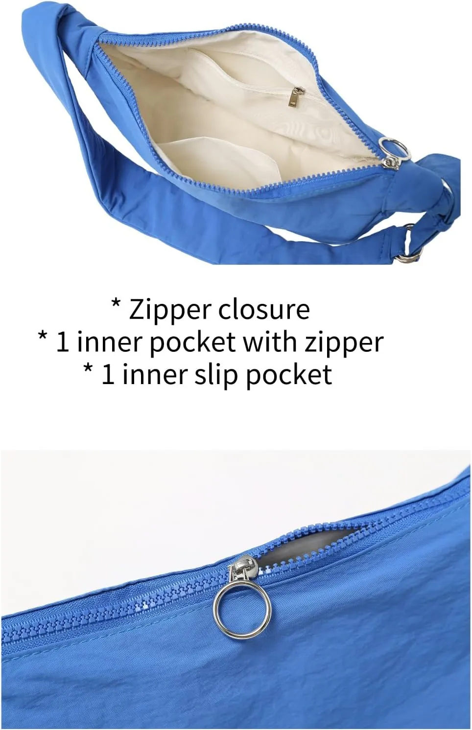 Jeelow Small Canvas Crescent Tote Handbag Mini Crossbody Cellphone Sling Bag Purses With Adjustable Strap & Zipper