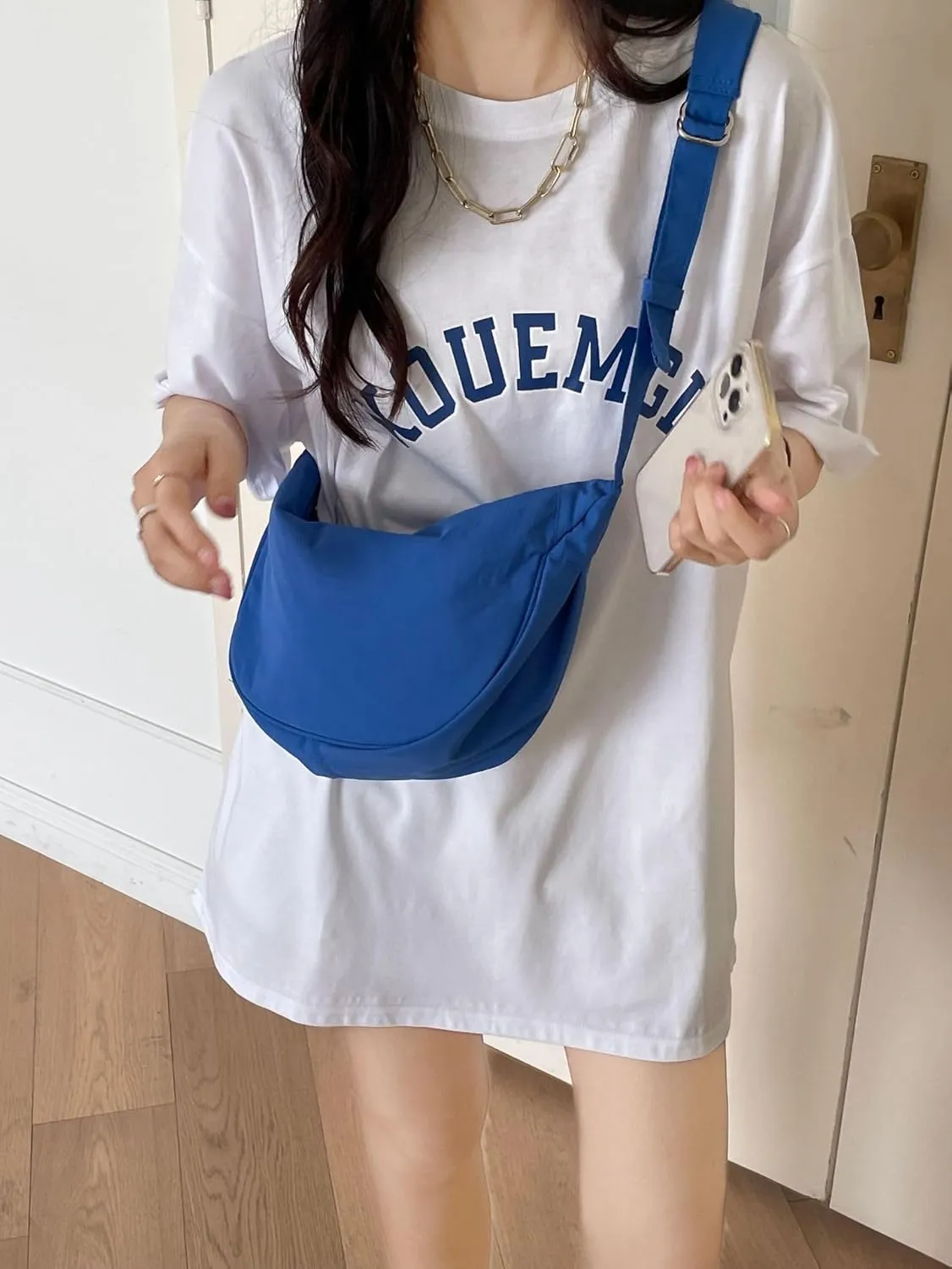 Jeelow Small Canvas Crescent Tote Handbag Mini Crossbody Cellphone Sling Bag Purses With Adjustable Strap & Zipper