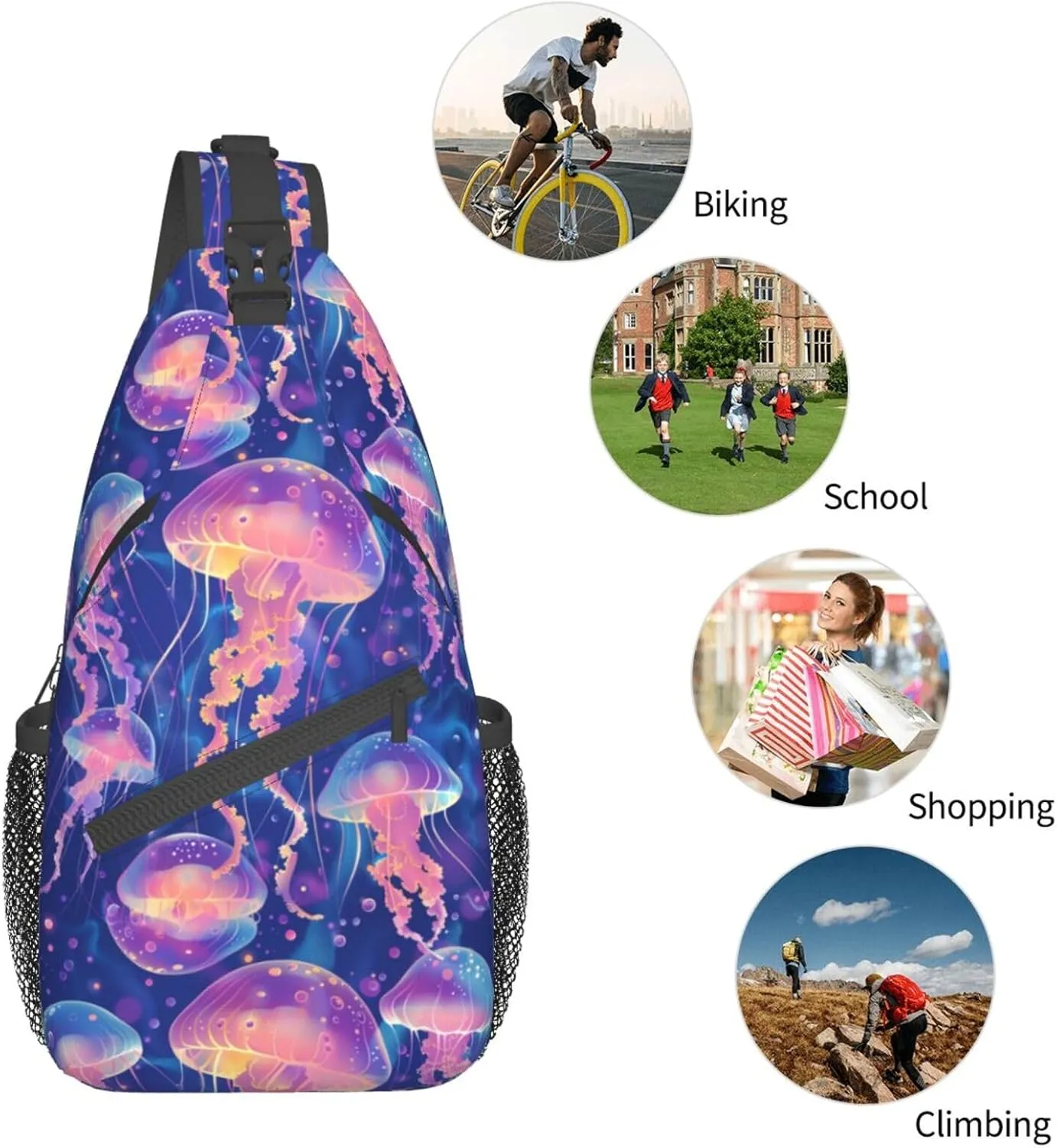 Jellyfish Sling Backpack Chest Bag Crossbody Shoulder Bag Gym Cycling Travel Hiking Daypack For Men Women