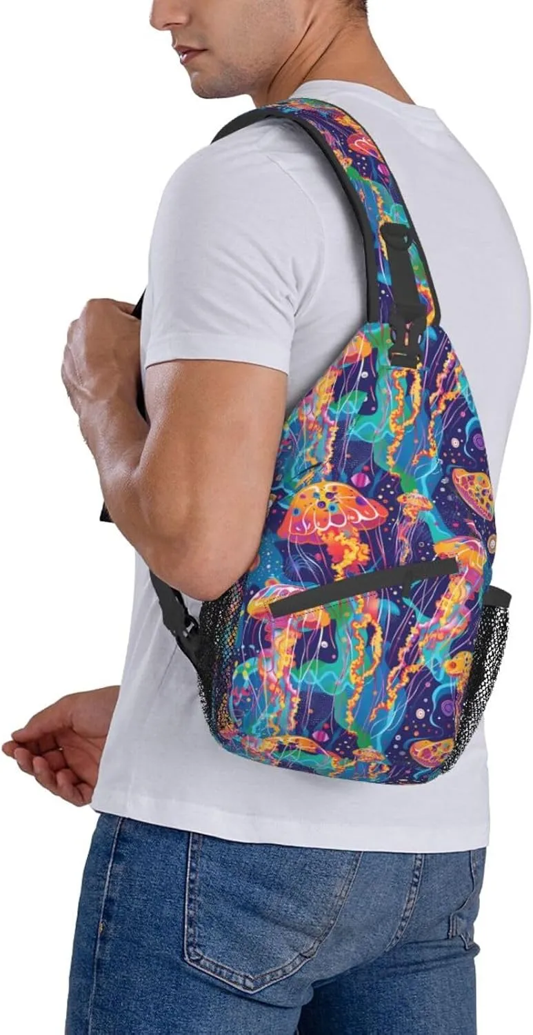 Jellyfish Sling Backpack Chest Bag Crossbody Shoulder Bag Gym Cycling Travel Hiking Daypack For Men Women