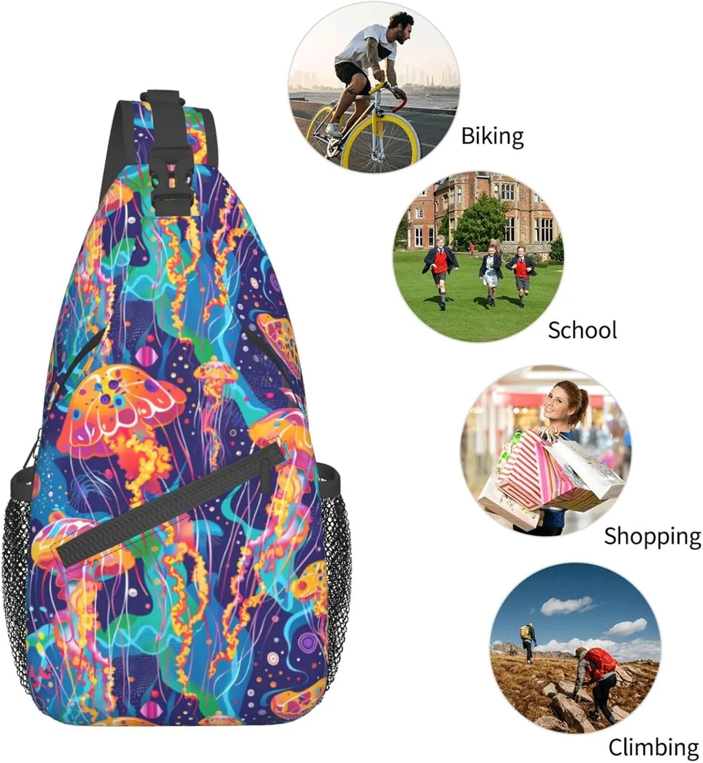 Jellyfish Sling Backpack Chest Bag Crossbody Shoulder Bag Gym Cycling Travel Hiking Daypack For Men Women