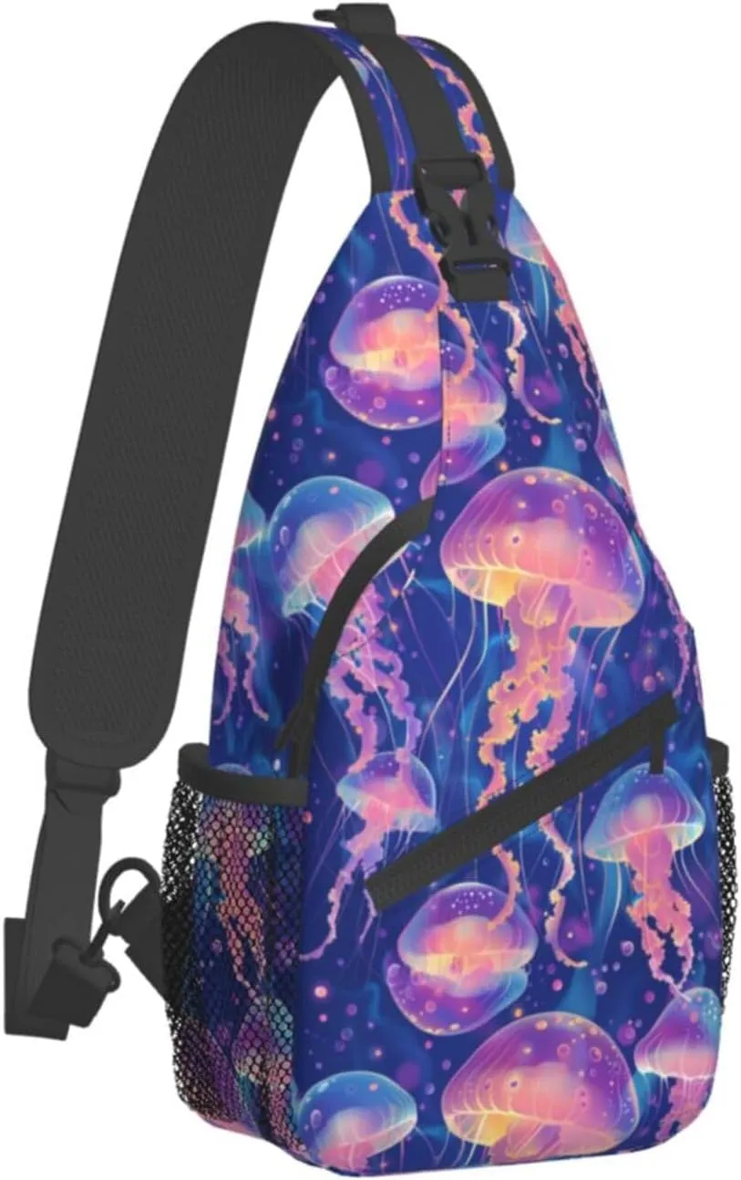 Jellyfish Sling Backpack Chest Bag Crossbody Shoulder Bag Gym Cycling Travel Hiking Daypack For Men Women