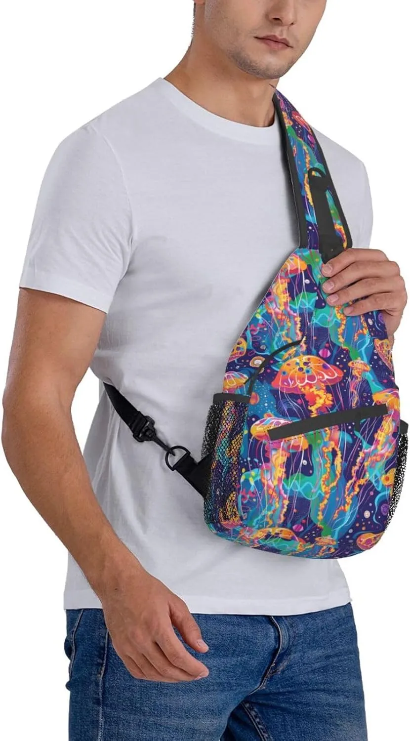 Jellyfish Sling Backpack Chest Bag Crossbody Shoulder Bag Gym Cycling Travel Hiking Daypack For Men Women