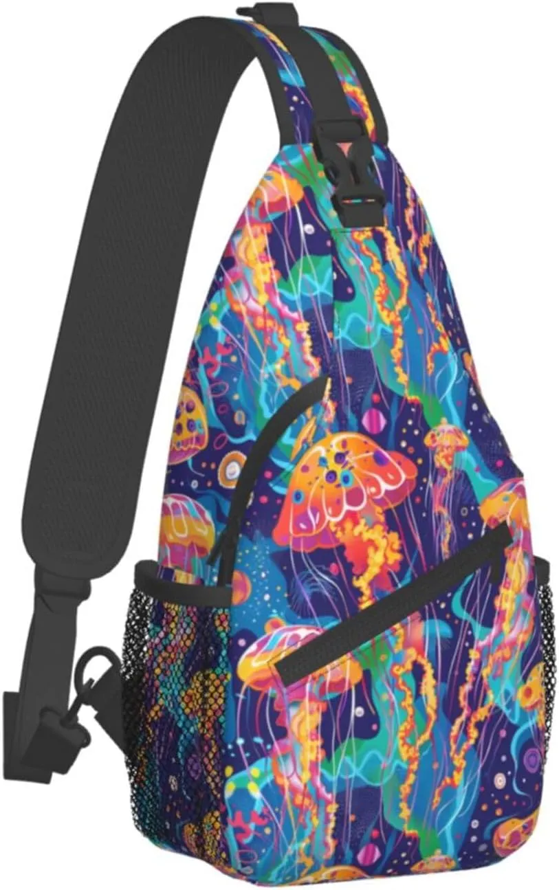 Jellyfish Sling Backpack Chest Bag Crossbody Shoulder Bag Gym Cycling Travel Hiking Daypack For Men Women