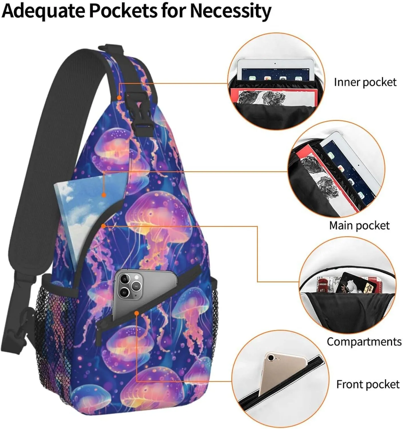 Jellyfish Sling Backpack Chest Bag Crossbody Shoulder Bag Gym Cycling Travel Hiking Daypack For Men Women