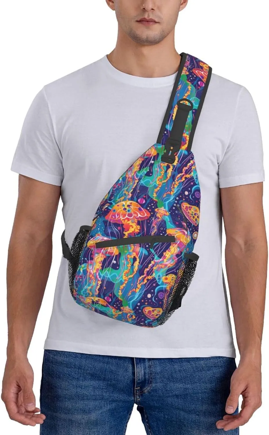 Jellyfish Sling Backpack Chest Bag Crossbody Shoulder Bag Gym Cycling Travel Hiking Daypack For Men Women