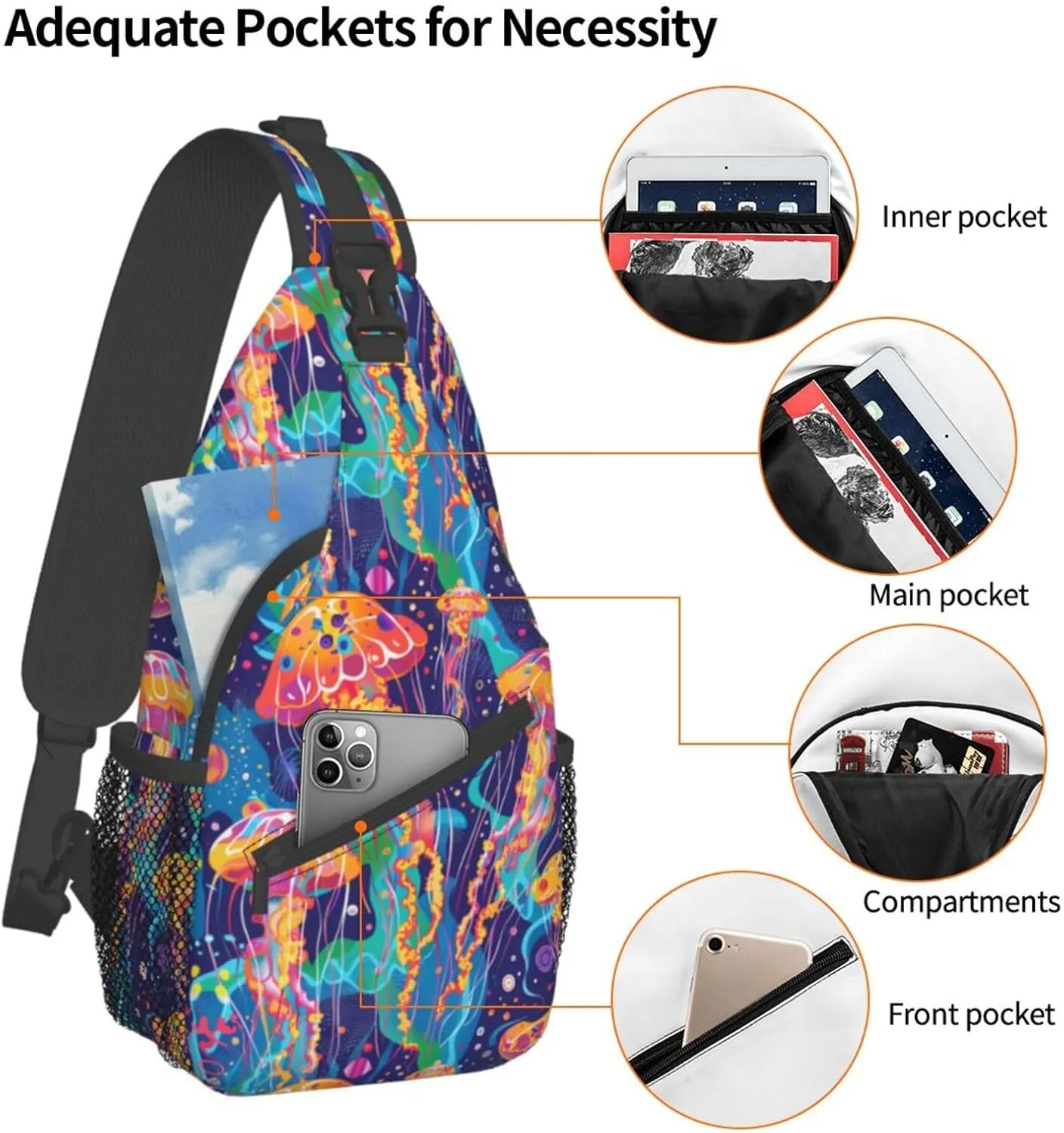 Jellyfish Sling Backpack Chest Bag Crossbody Shoulder Bag Gym Cycling Travel Hiking Daypack For Men Women