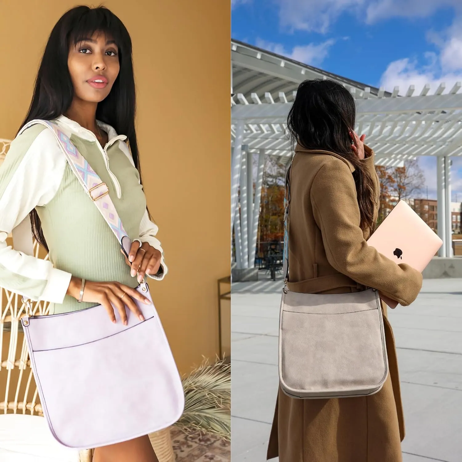 JEN & CO. Crossbody Bags for Women Trendy Vegan Leather Hobo Purses Shoulder Handbags with Wide Adjustable Guitar Strap