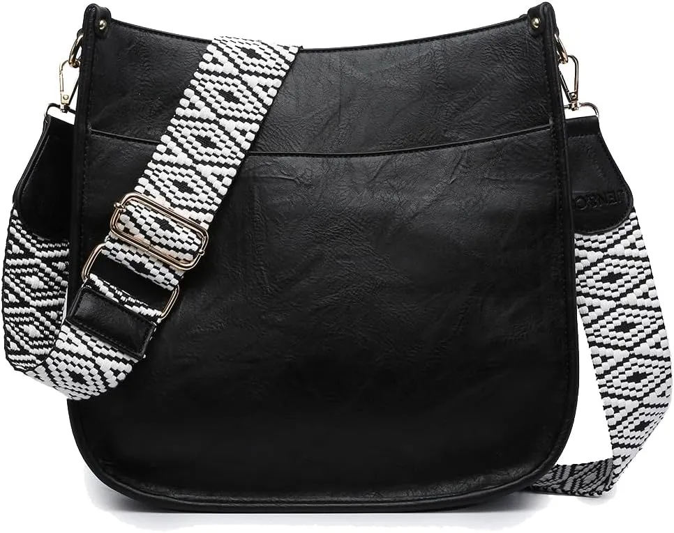 JEN & CO. Crossbody Bags for Women Trendy Vegan Leather Hobo Purses Shoulder Handbags with Wide Adjustable Guitar Strap