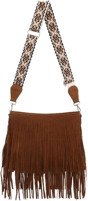 JEN & CO. Sadie Suede Fringe Crossbody Bag with Guitar Strap (M2045)