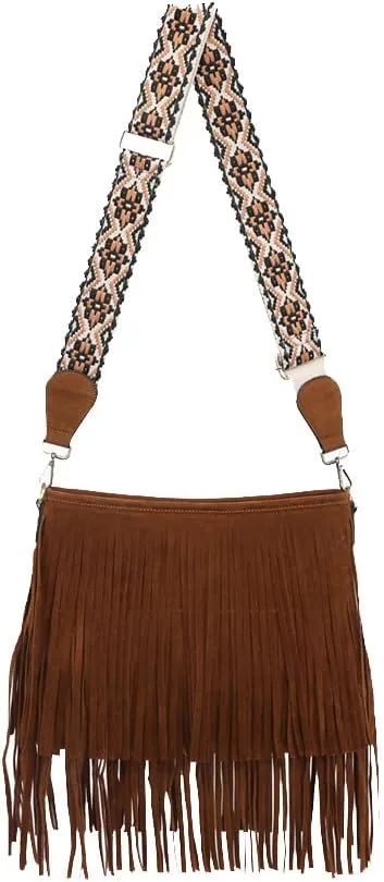 JEN & CO. Sadie Suede Fringe Crossbody Bag with Guitar Strap (M2045)