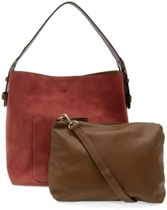 Joy Susan Womens Fashion Purse Faux Suede Hobo 2-in-1 Handbag