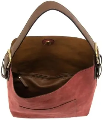 Joy Susan Womens Fashion Purse Faux Suede Hobo 2-in-1 Handbag