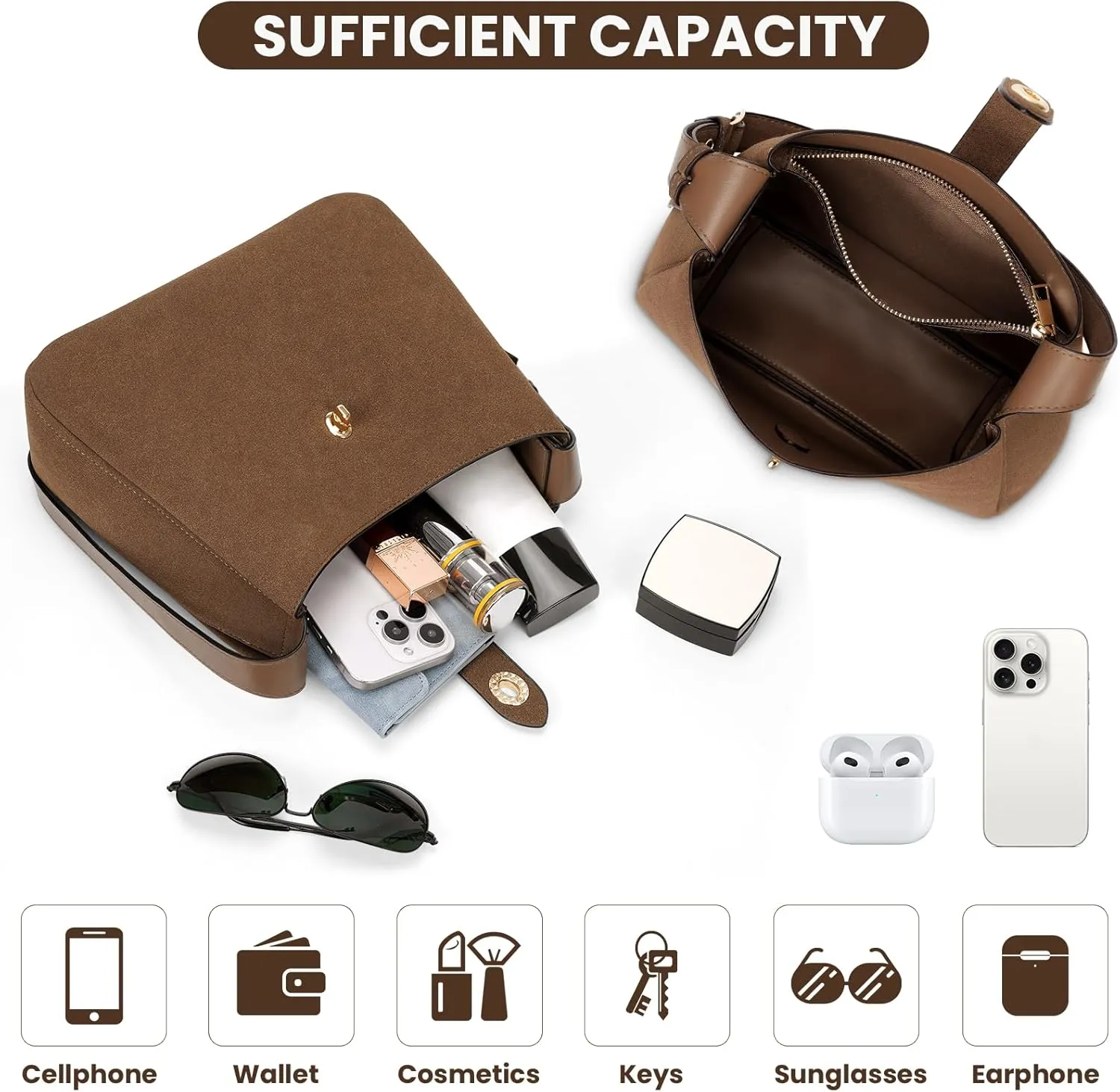 JQWSVE Hobo Bags for Women Vegan Leather Shoulder Handbag Vintage Tote Bag Bucket Bag with Adjustable Strap