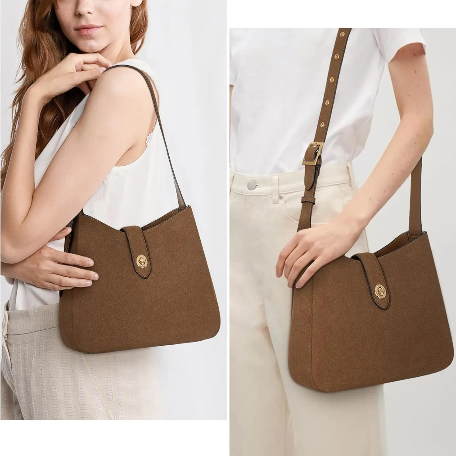 JQWSVE Hobo Bags for Women Vegan Leather Shoulder Handbag Vintage Tote Bag Bucket Bag with Adjustable Strap