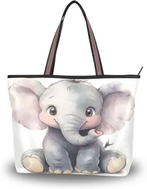 JSTEL Elephant Purse with Pocket,Elephant Tote Bag with Zipper Women Tote Purse,4