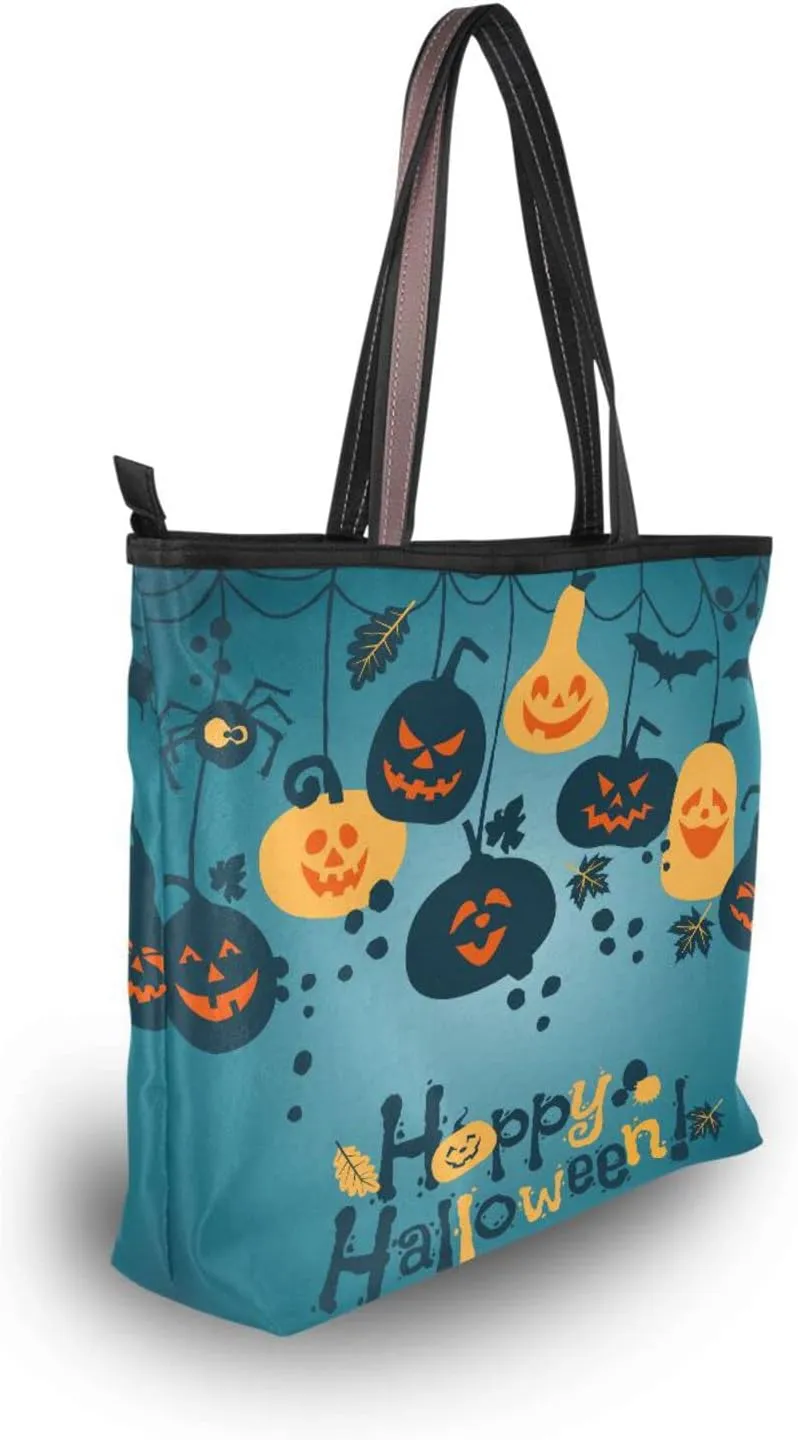 JSTEL Halloween Pumpkin Tote Purse with Pockets and Compartments,Halloween Tote Bag Zippered