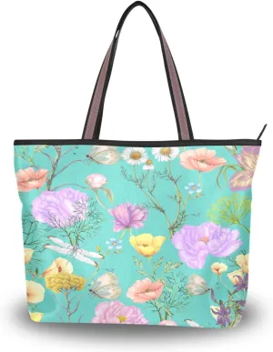 JSTEL Pattern Tote Bag for Women with Zipper Pocket Polyester Tote Purse Pattern Handbag Pattern Tote Purse