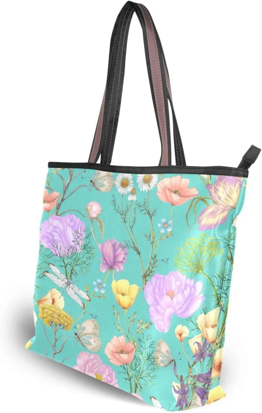 JSTEL Pattern Tote Bag for Women with Zipper Pocket Polyester Tote Purse Pattern Handbag Pattern Tote Purse