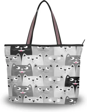JSTEL Pattern Tote Bag for Women with Zipper Pocket Polyester Tote Purse Pattern Handbag Pattern Tote Purse