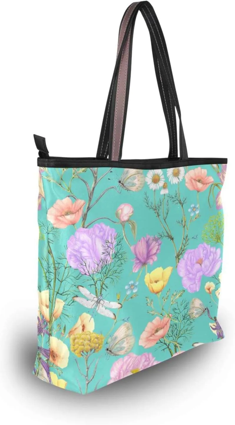 JSTEL Pattern Tote Bag for Women with Zipper Pocket Polyester Tote Purse Pattern Handbag Pattern Tote Purse