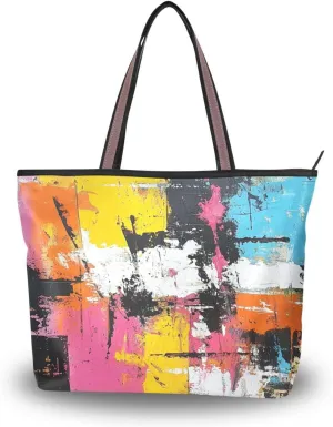 JSTEL Tote Bag for Women with Zipper,Polyester Tote Purse Holiday Tote Bag Work Handbag Women Gift