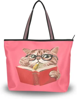 JSTEL Tote Bag for Women with Zipper,Polyester Tote Purse Holiday Tote Bag Work Handbag Women Gift