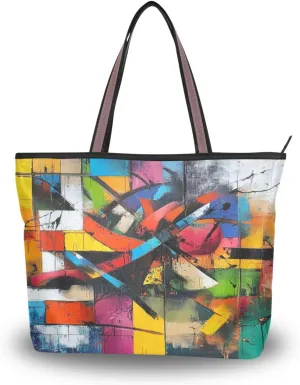 JSTEL Tote Bag for Women with Zipper,Polyester Tote Purse Holiday Tote Bag Work Handbag Women Gift