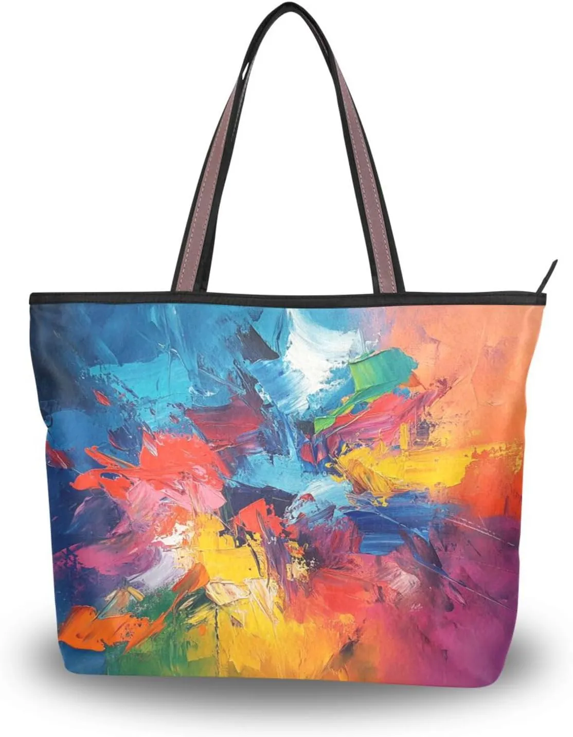 JSTEL Tote Bag for Women with Zipper,Polyester Tote Purse Holiday Tote Bag Work Handbag Women Gift