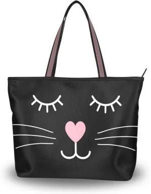 JSTEL Tote Bag for Women with Zipper,Polyester Tote Purse Holiday Tote Bag Work Handbag Women Gift