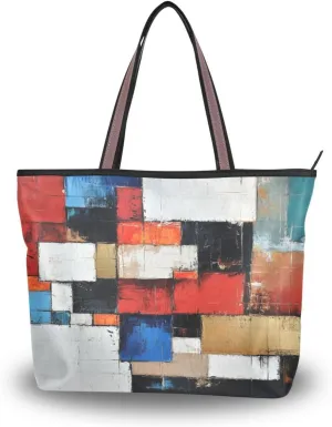 JSTEL Tote Bag for Women with Zipper,Polyester Tote Purse Holiday Tote Bag Work Handbag Women Gift