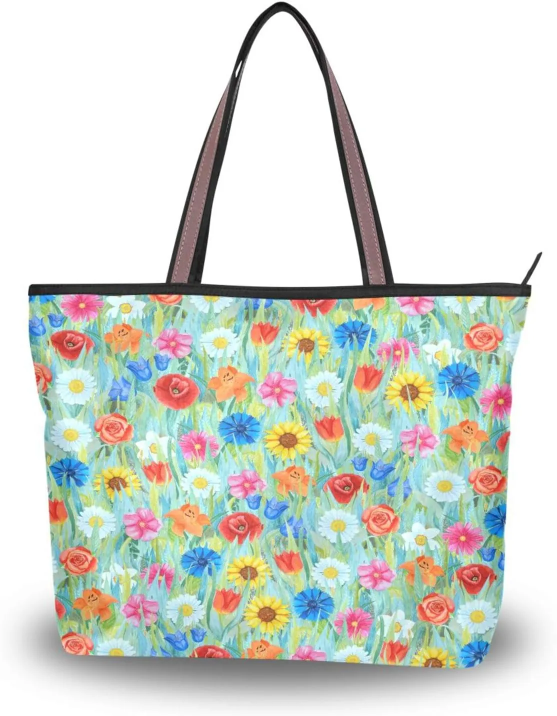 JSTEL Tote Bag for Women with Zipper,Polyester Tote Purse Holiday Tote Bag Work Handbag Women Gift